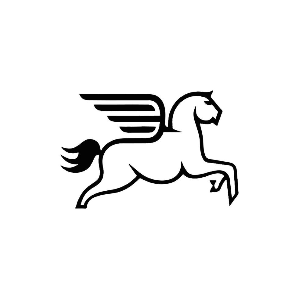 Pegasus, logo, icon, silhouette black and white color design vector