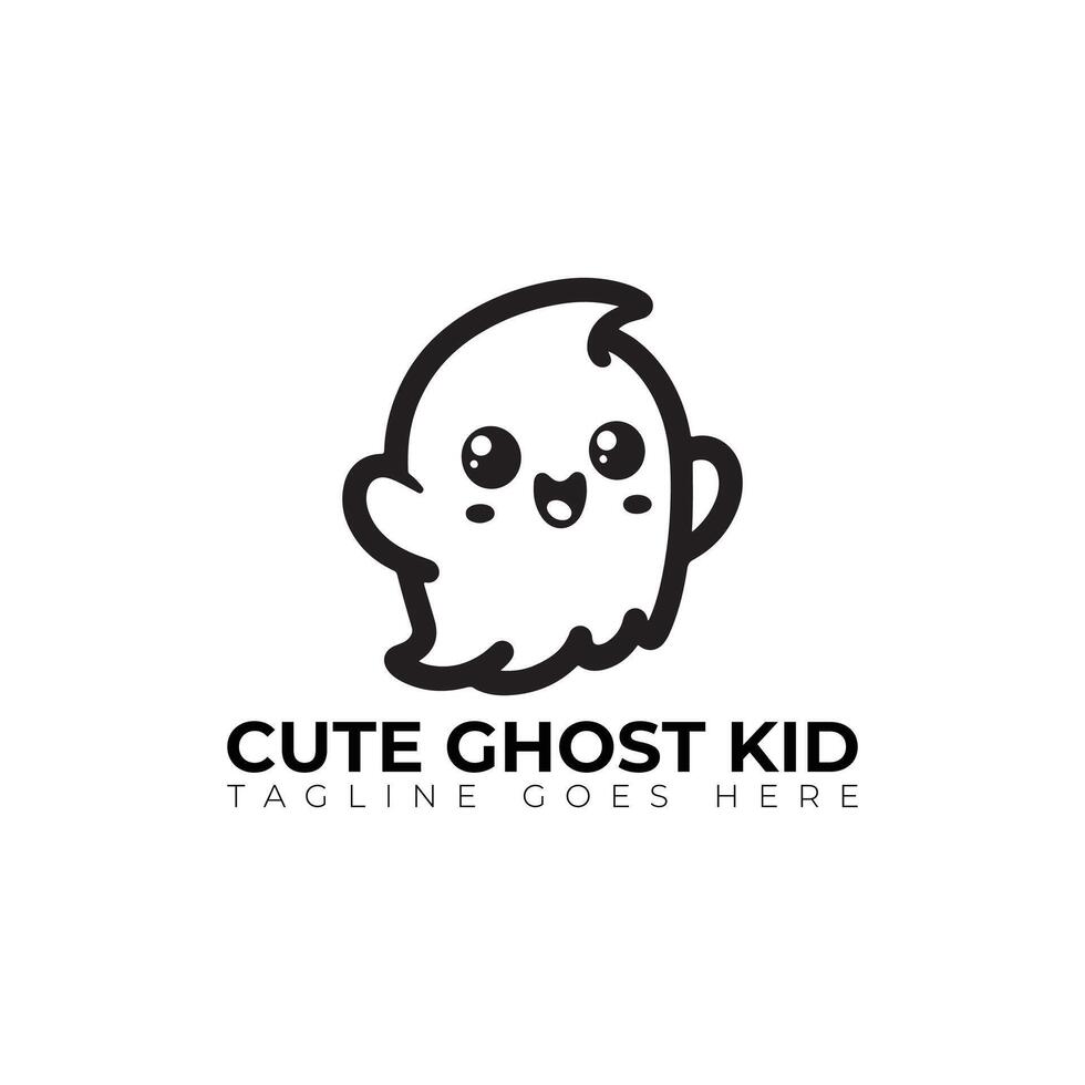cute ghost kid logo, minimal logo, icon, illustration design vector
