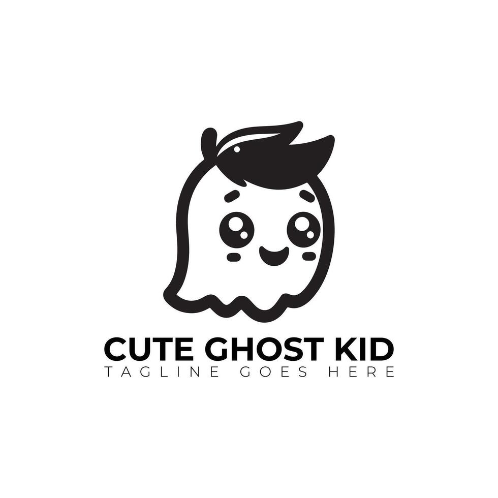 cute ghost kid logo, minimal logo, icon, illustration design vector