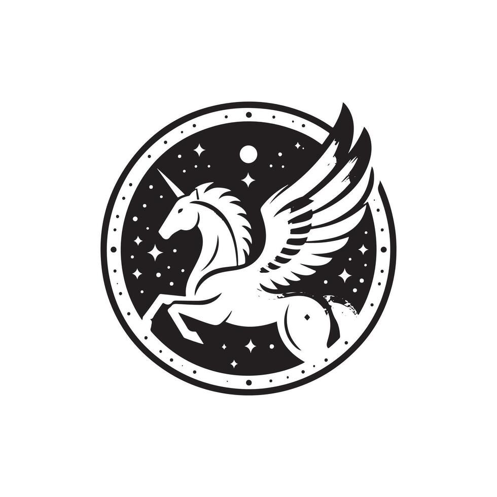 Pegasus, logo, icon, silhouette black and white color design vector
