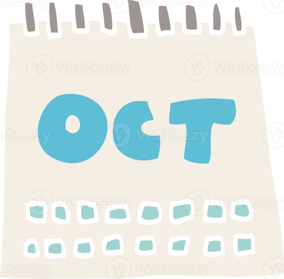 cartoon doodle calendar showing month of october png