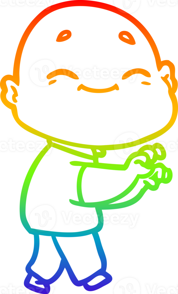 rainbow gradient line drawing of a cartoon happy bald man png