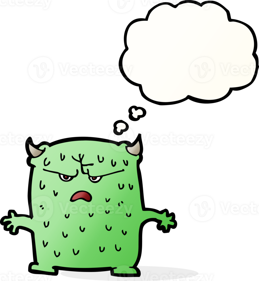 cartoon little alien with thought bubble png