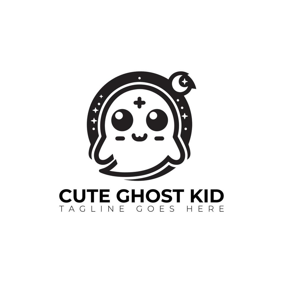 cute ghost kid logo, minimal logo, icon, illustration design vector
