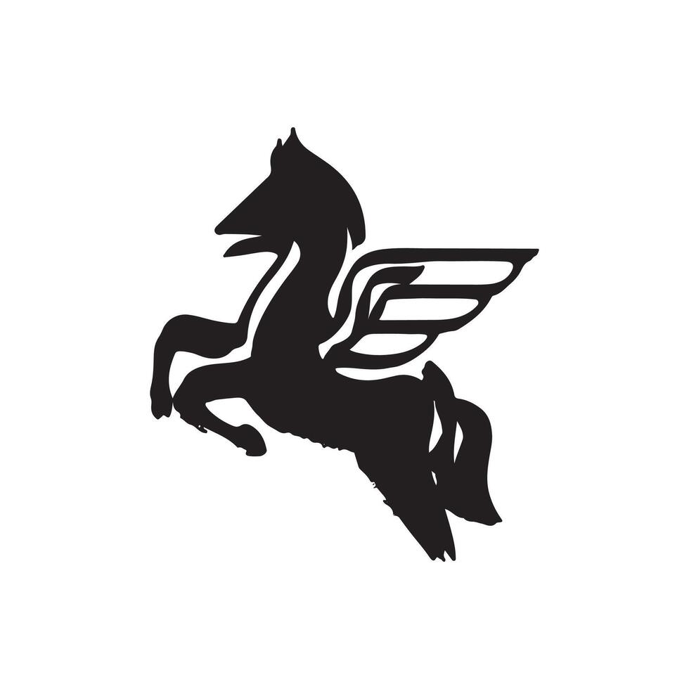 Pegasus, logo, icon, silhouette black and white color design vector