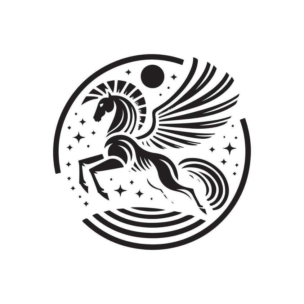 Pegasus, logo, icon, silhouette black and white color design vector