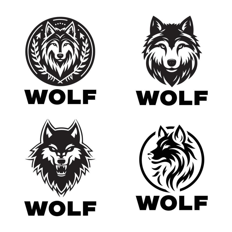 set of wolves logo illustration, icon, silhouette design vector
