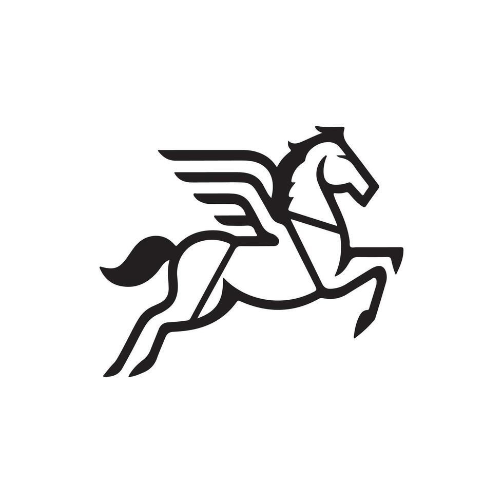 Pegasus, logo, icon, silhouette black and white color design vector