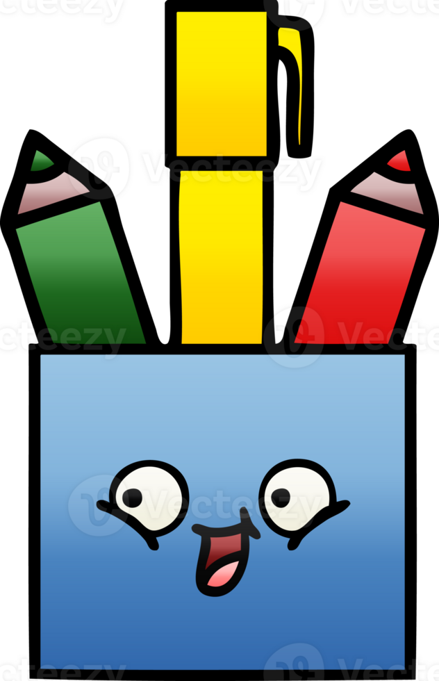 gradient shaded cartoon of a pencil pot png