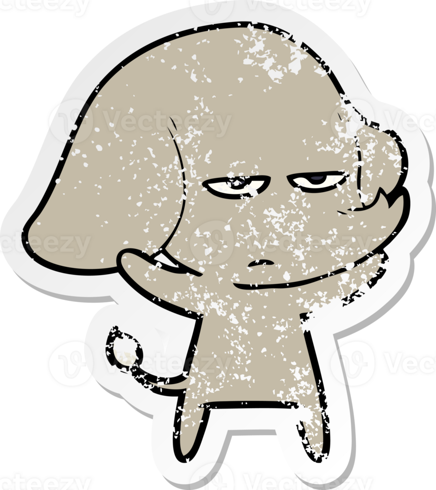 distressed sticker of a annoyed cartoon elephant png