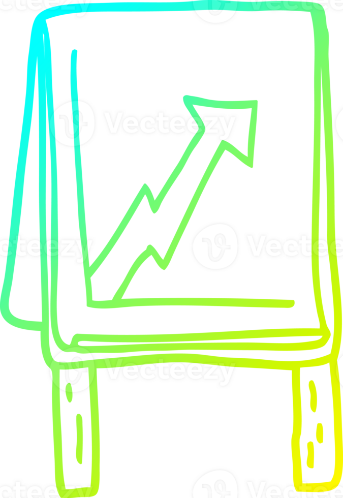 cold gradient line drawing of a cartoon business chart with arrow png