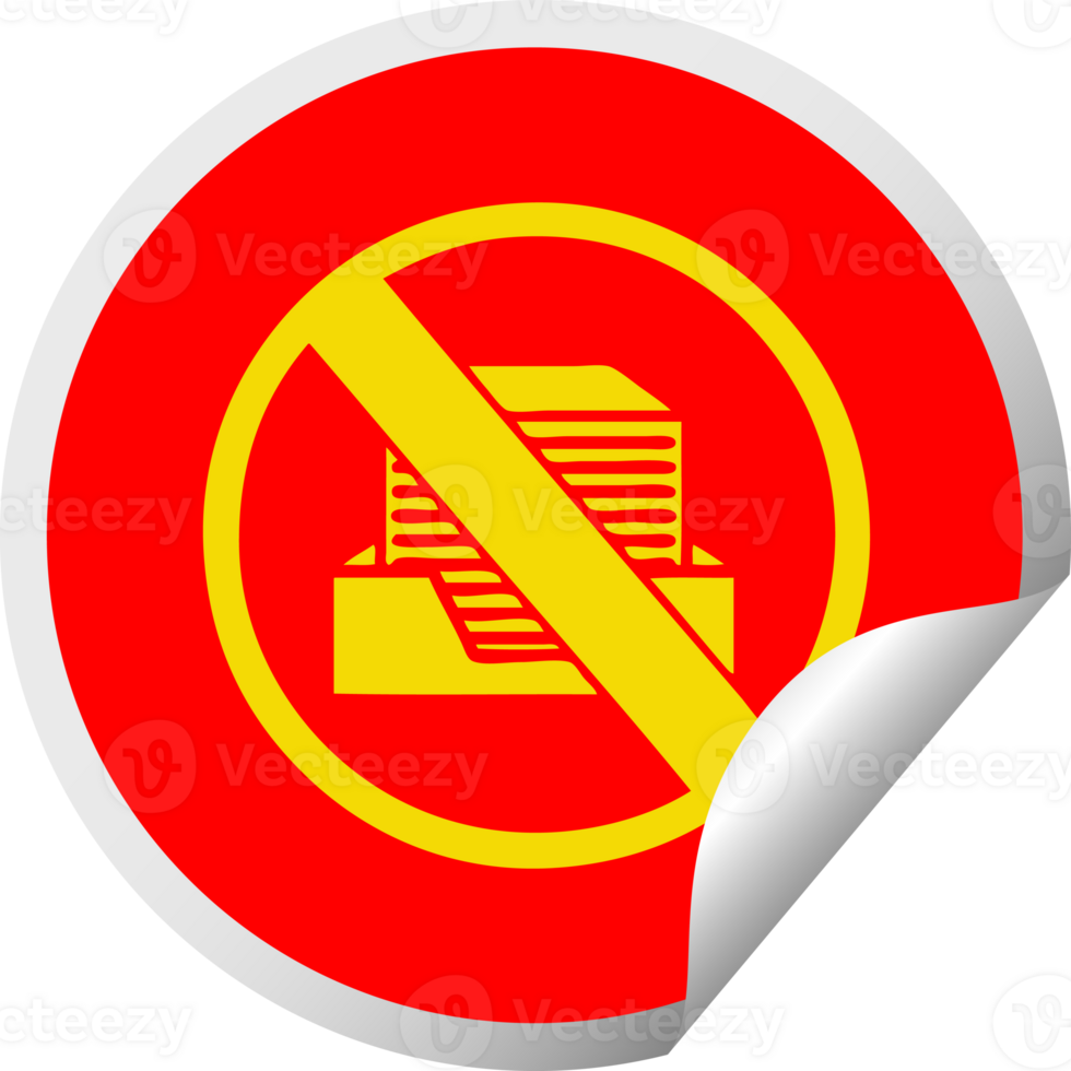 circular peeling sticker cartoon of a paperless office symbol png