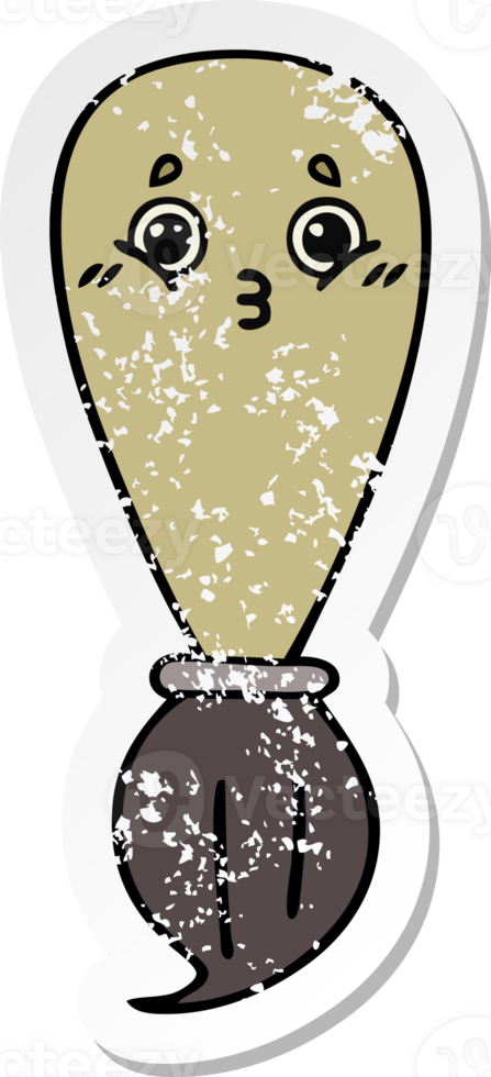 distressed sticker of a cute cartoon paint brush png