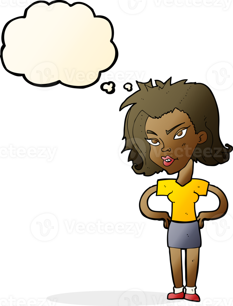 cartoon woman with hands on hips with thought bubble png