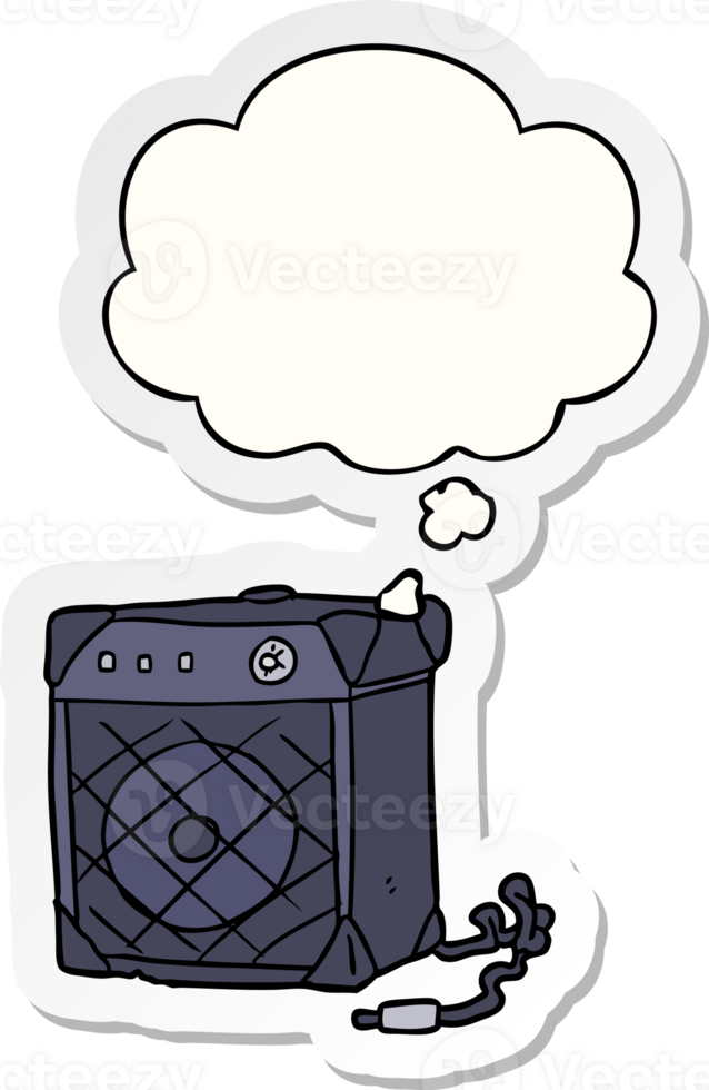 cartoon guitar amp with thought bubble as a printed sticker png