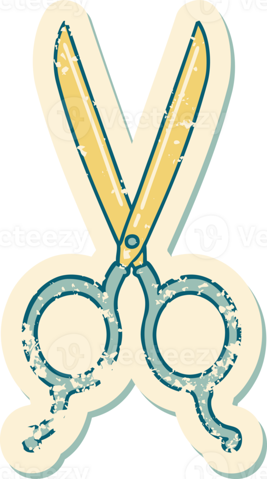 iconic distressed sticker tattoo style image of barber scissors png