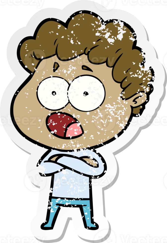 distressed sticker of a cartoon man gasping in surprise png