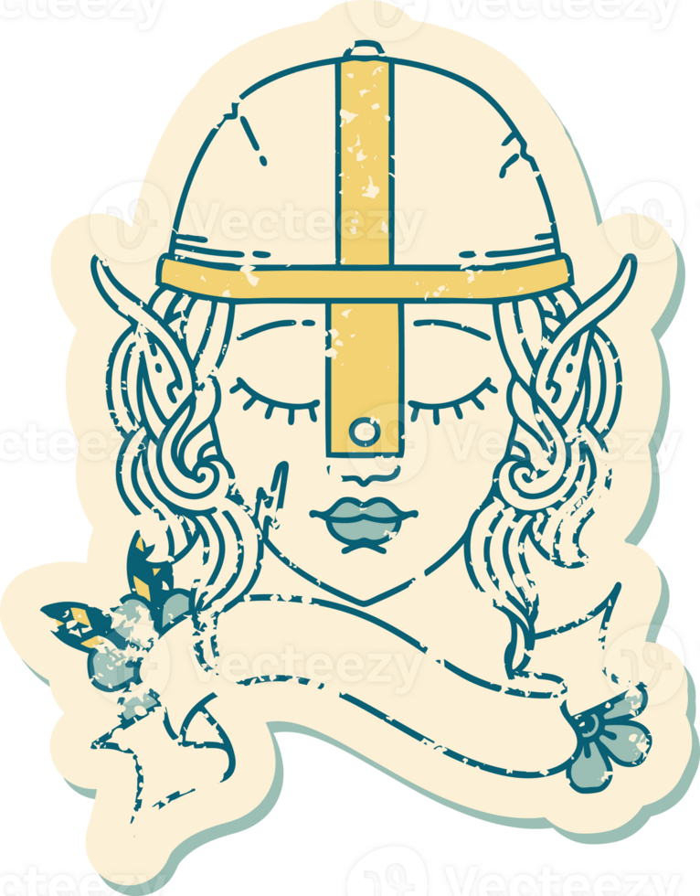 Retro Tattoo Style elf fighter character face png