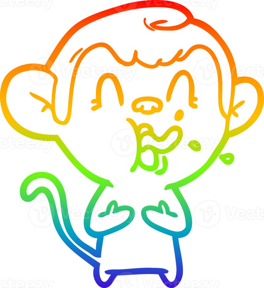 rainbow gradient line drawing of a crazy cartoon monkey png