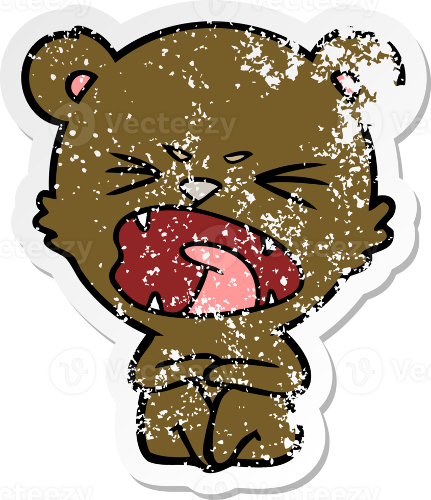distressed sticker of a angry cartoon bear png