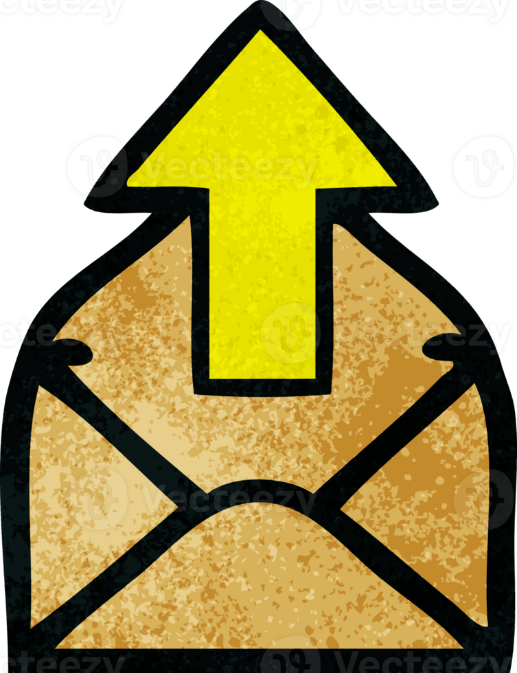 retro grunge texture cartoon of a envelope with arrow png