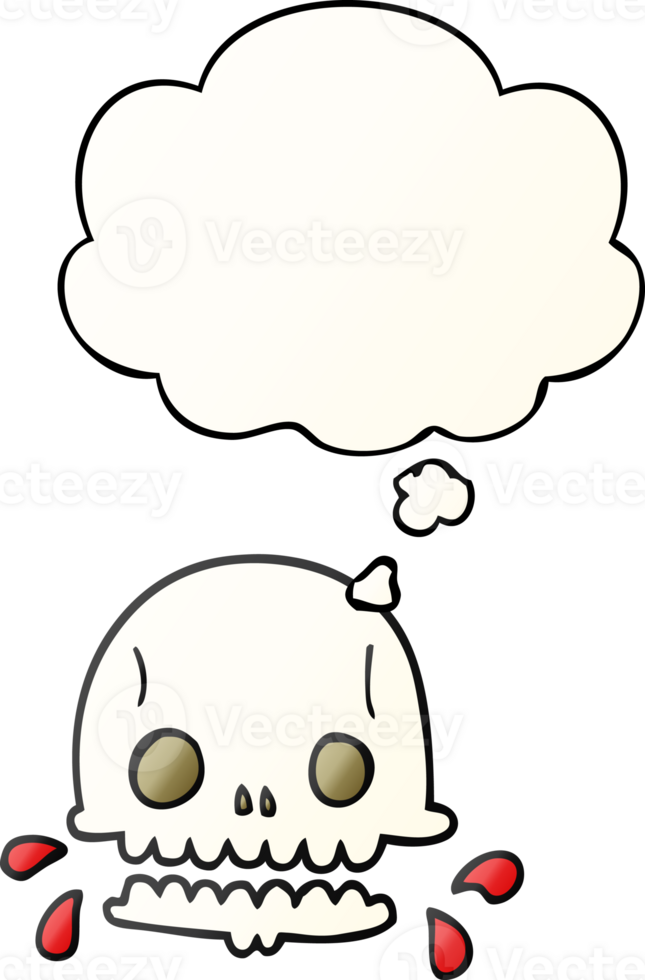 cartoon spooky skull with thought bubble in smooth gradient style png