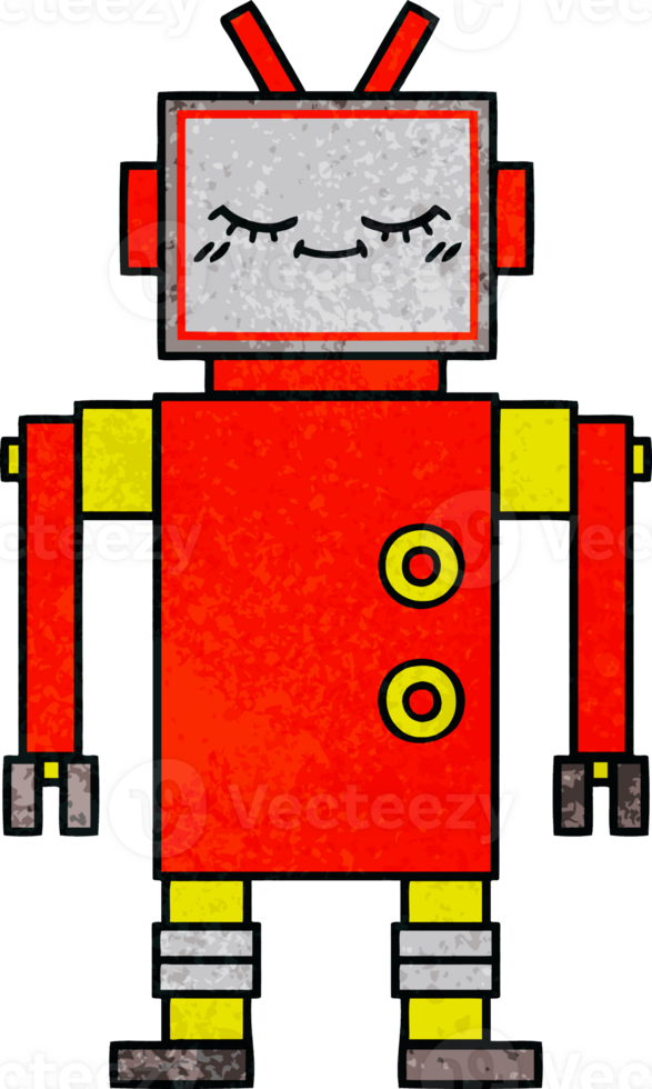 retro grunge texture cartoon of a robot png
