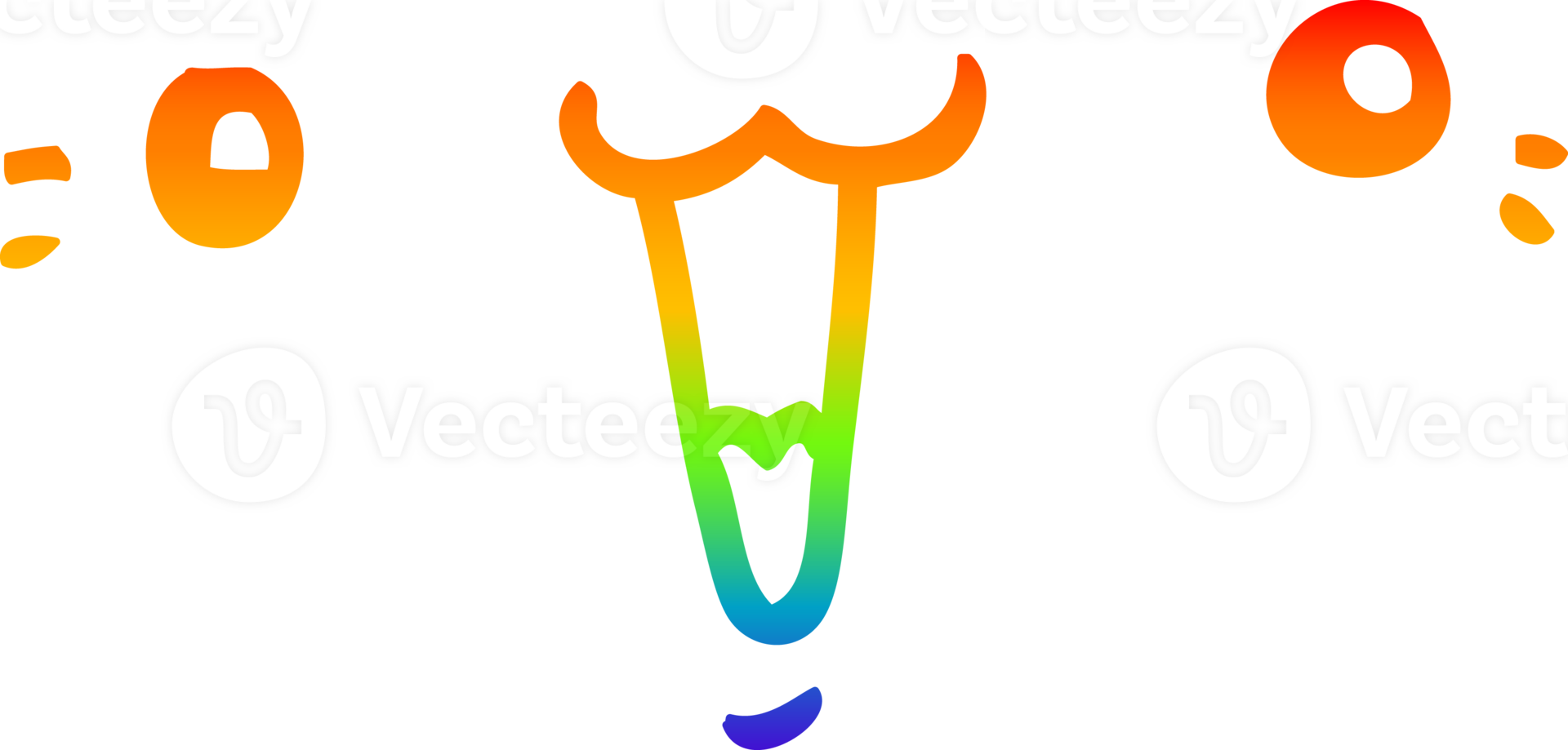 rainbow gradient line drawing of a cute cartoon face png