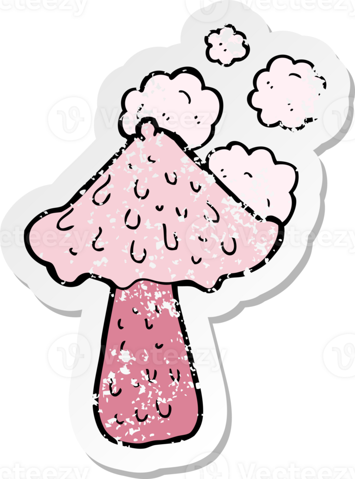 retro distressed sticker of a cartoon mushroom png