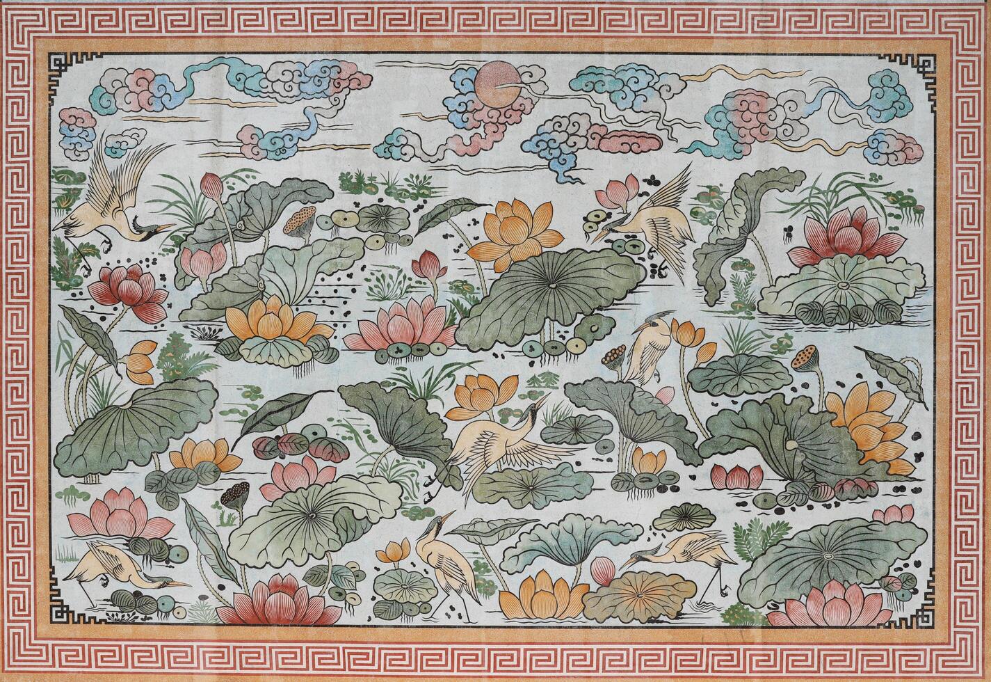 Chinese traditional painting style on polished or terrazzo stone at Taechew Park on November 13, 2022 in Bangkok, Thailand. photo