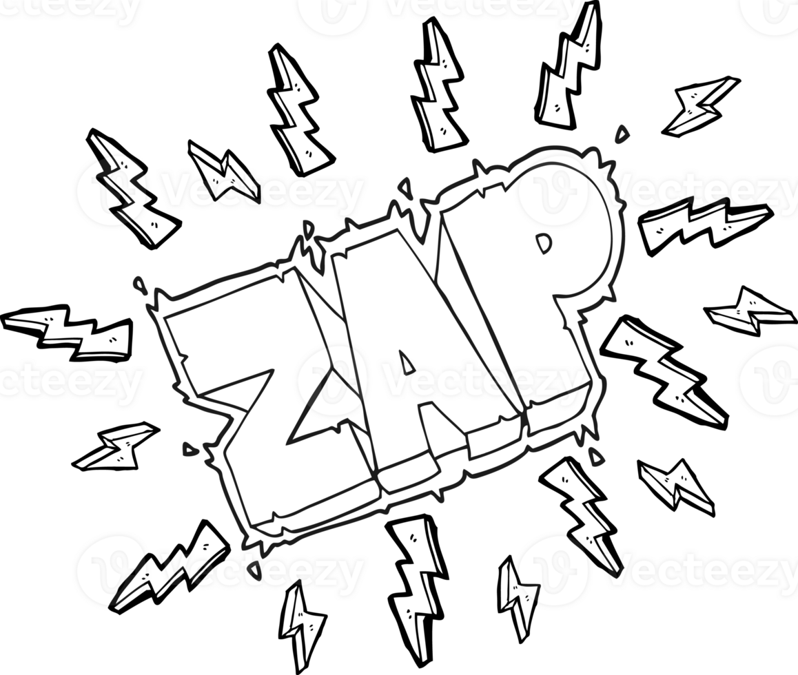 hand drawn black and white cartoon zap symbol png