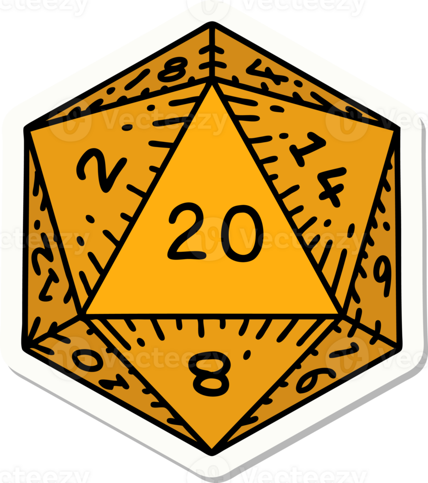 sticker of a natural 20 D20 dice roll png