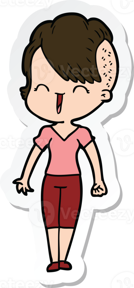 sticker of a happy cartoon hipster girl png