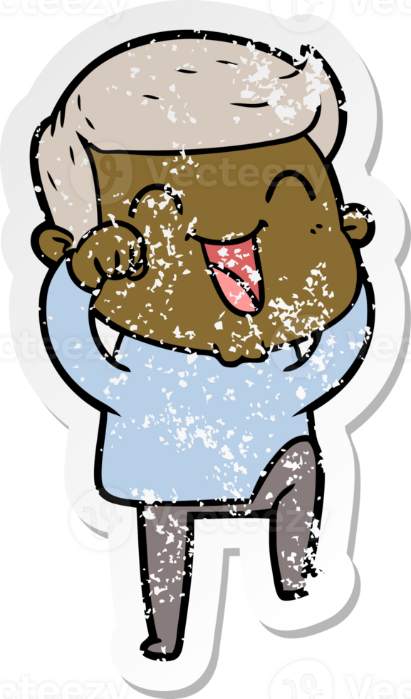 distressed sticker of a cartoon man laughing png