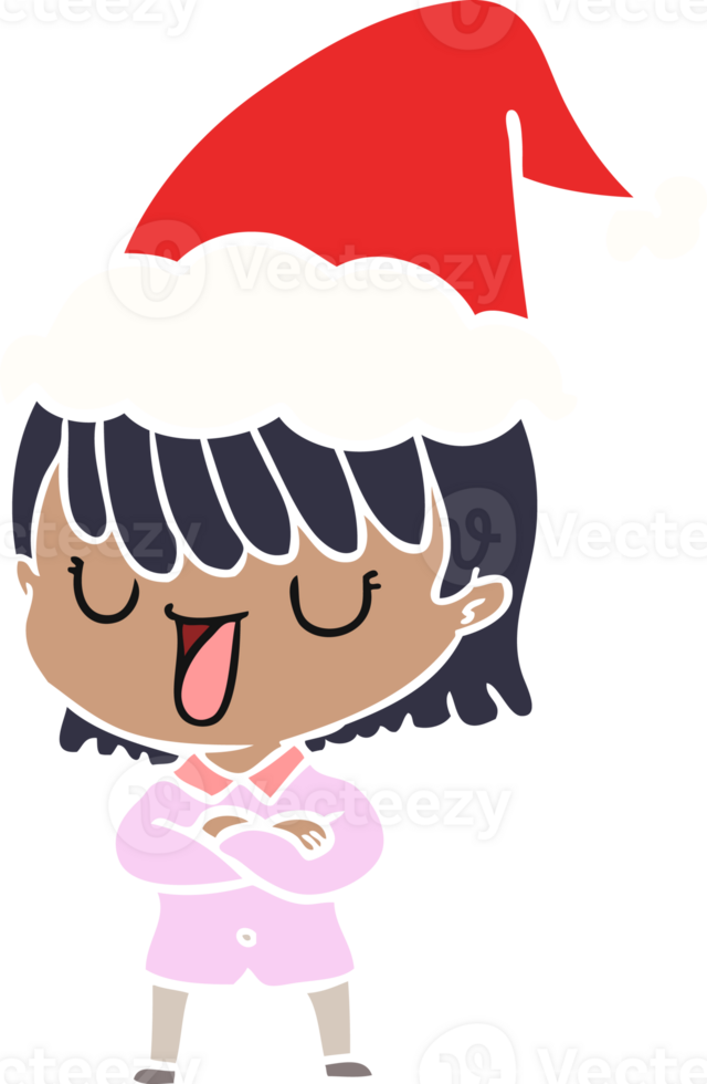 hand drawn flat color illustration of a woman wearing santa hat png