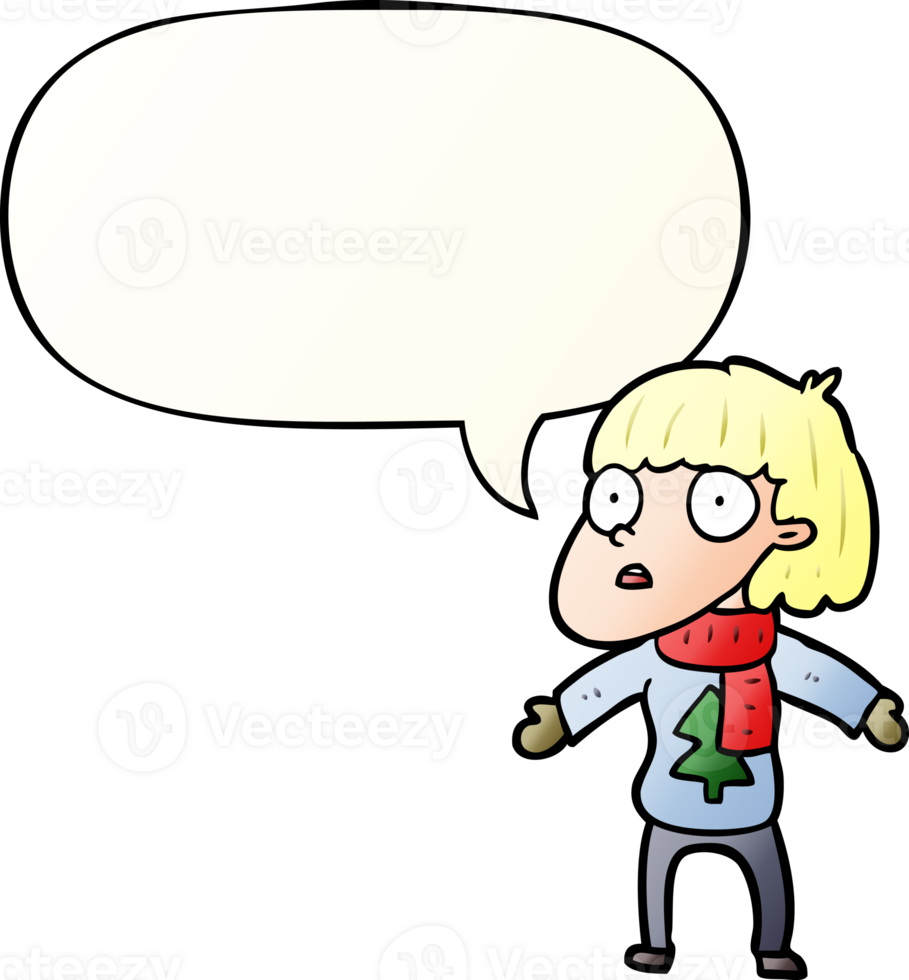 cartoon surprised christmas person with speech bubble in smooth gradient style png