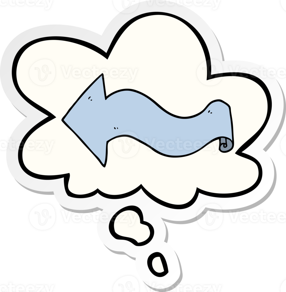 cartoon arrow with thought bubble as a printed sticker png