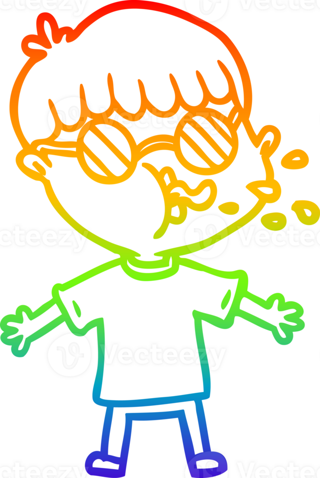 rainbow gradient line drawing of a cartoon boy wearing spectacles png