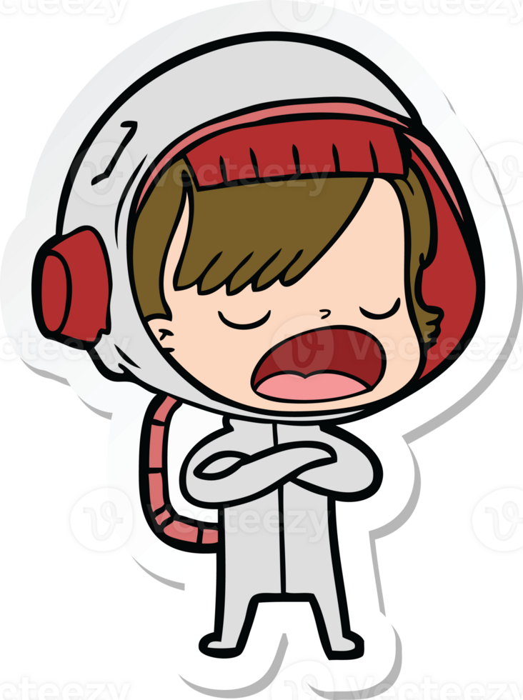 sticker of a cartoon astronaut woman explaining png