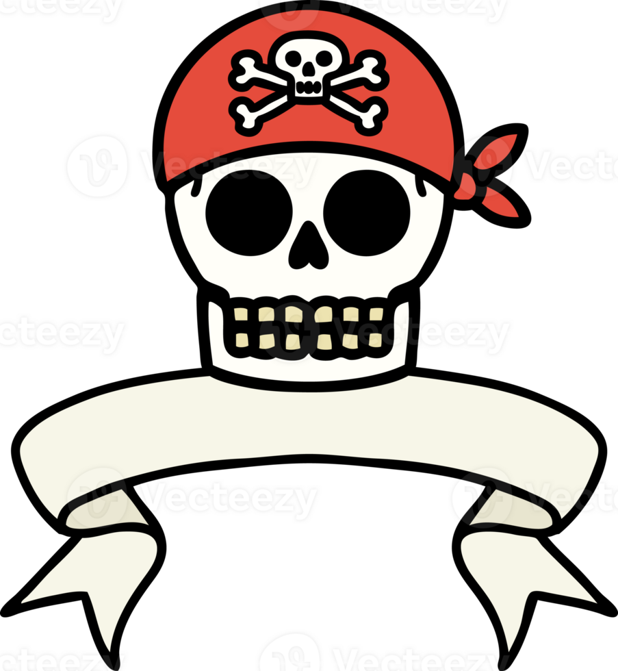 traditional tattoo with banner of a pirate skull png