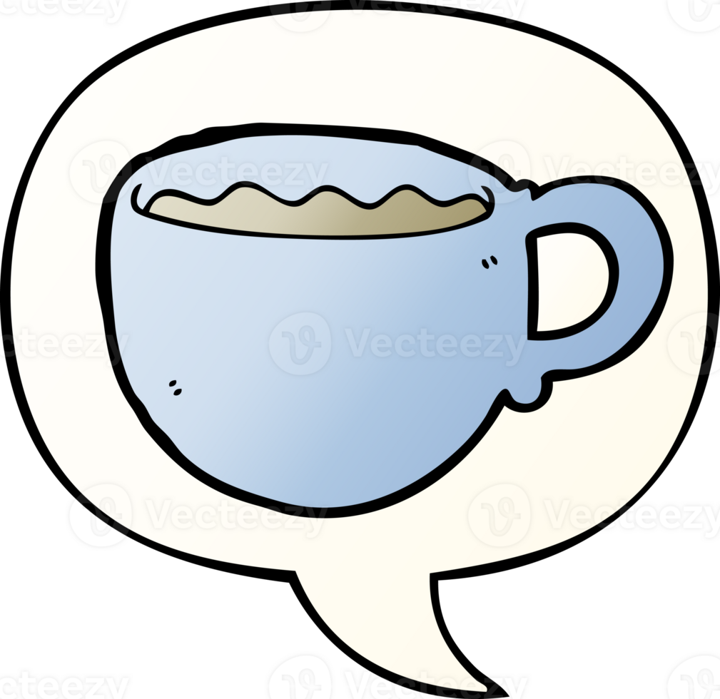 cartoon coffee cup with speech bubble in smooth gradient style png