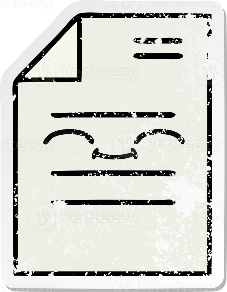 distressed sticker of a cute cartoon sheet of paper png