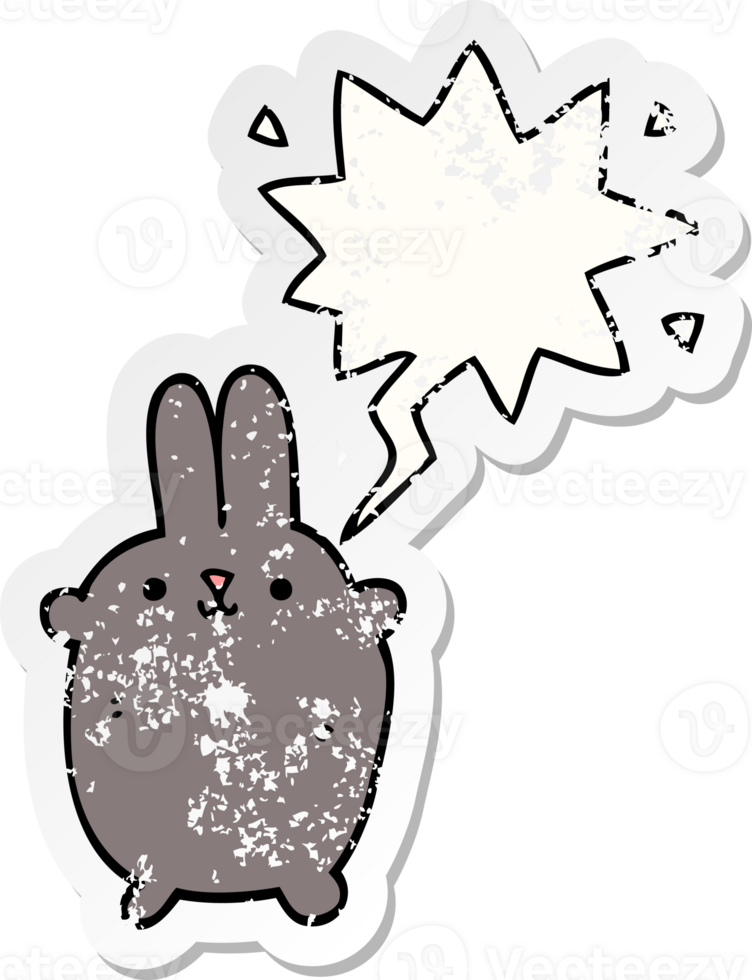 cartoon rabbit with speech bubble distressed distressed old sticker png