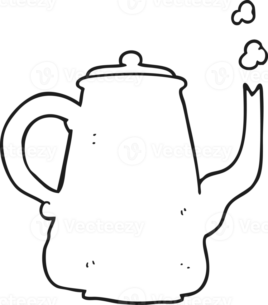 hand drawn black and white cartoon coffee pot png