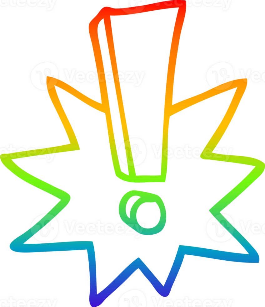 rainbow gradient line drawing of a cartoon exclamation mark png