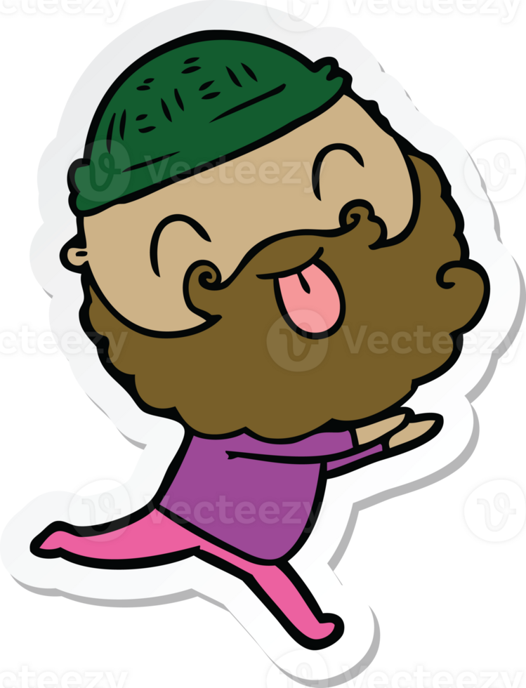 sticker of a running man with beard sticking out tongue png