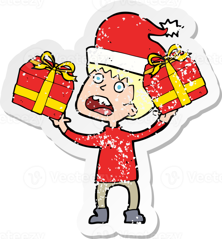 retro distressed sticker of a cartoon man ready for christmas png