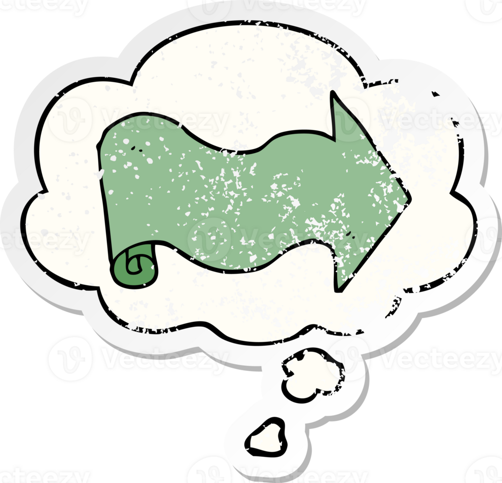 cartoon arrow with thought bubble as a distressed worn sticker png