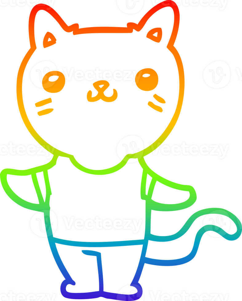 rainbow gradient line drawing of a cartoon cat png