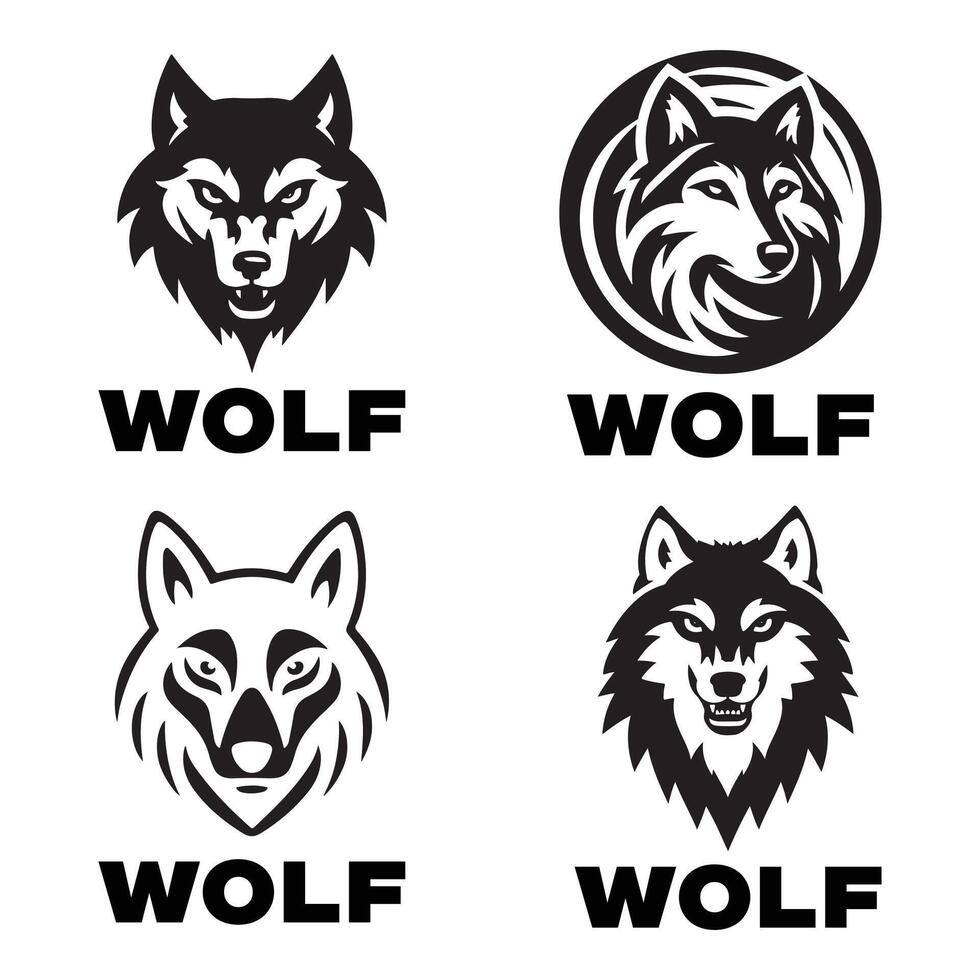 set of wolves logo illustration, icon, silhouette design vector